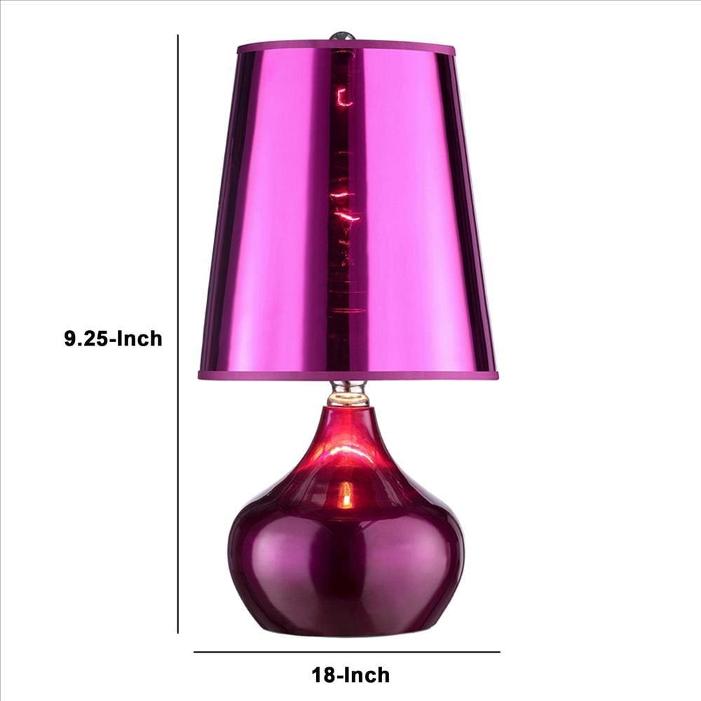 Table Lamp with Translucent Plastic Shade and Pot Bellied Base Purple