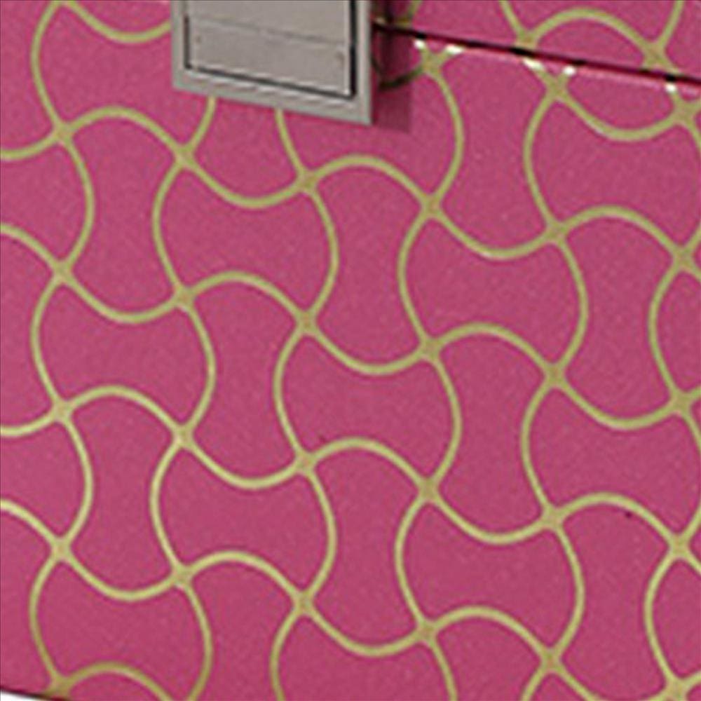 Travel Jewelry Case with 2 Drawer Storage and Wavy Textured Pattern Pink