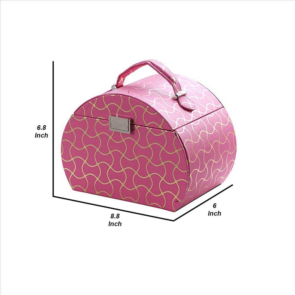 Travel Jewelry Case with 2 Drawer Storage and Wavy Textured Pattern Pink