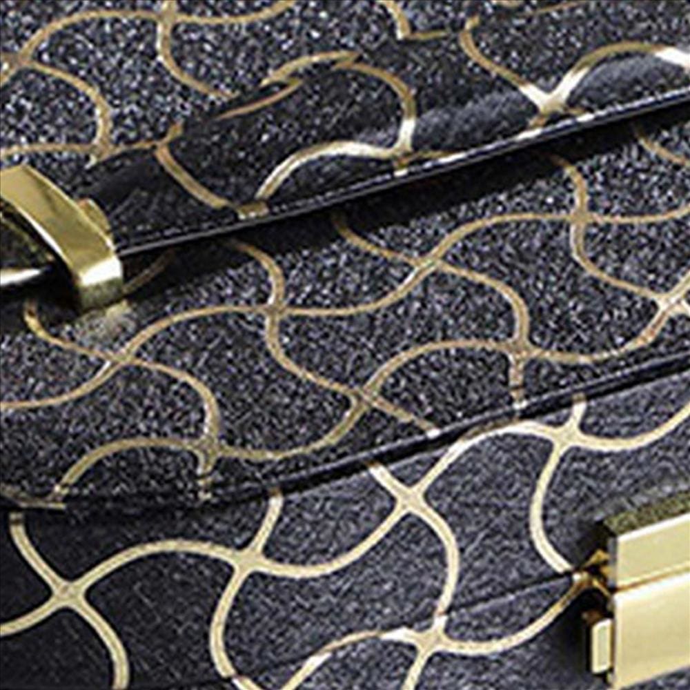 Travel Jewelry Case with 2 Semicircle Slots and Wavy Pattern Black