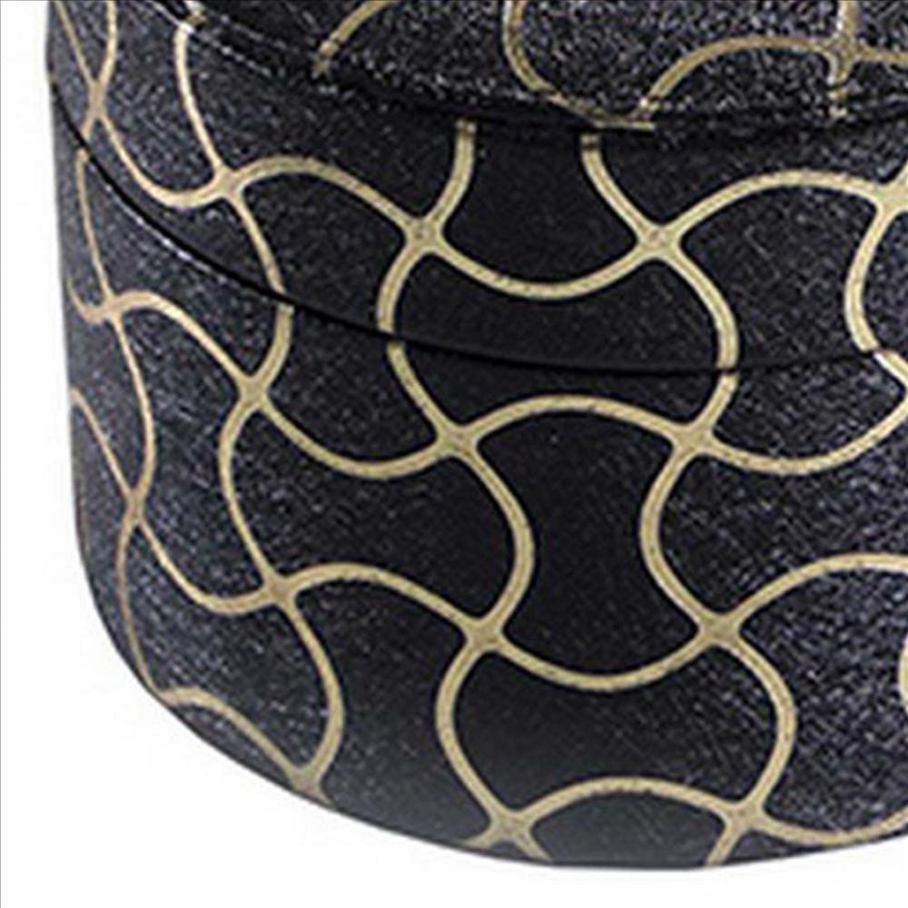 Travel Jewelry Case with 2 Semicircle Slots and Wavy Pattern Black