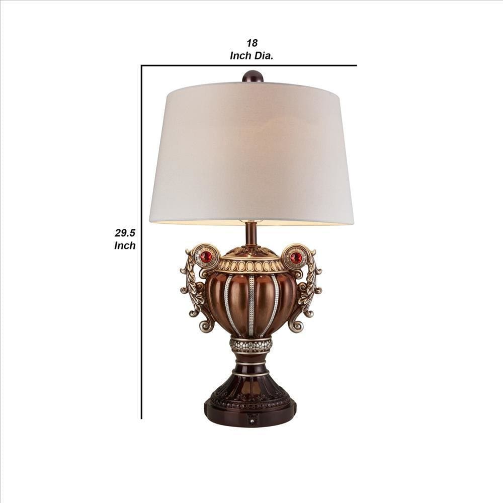Trophy Shaped Polyresin Table Lamp with Scroll Handles Bronze