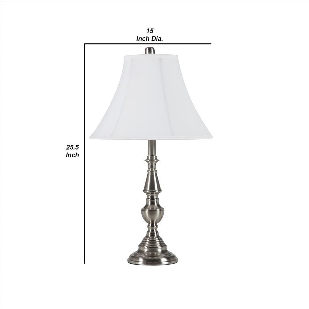 Turned Pedestal Metal Body Table Lamp with Empire Shade Silver