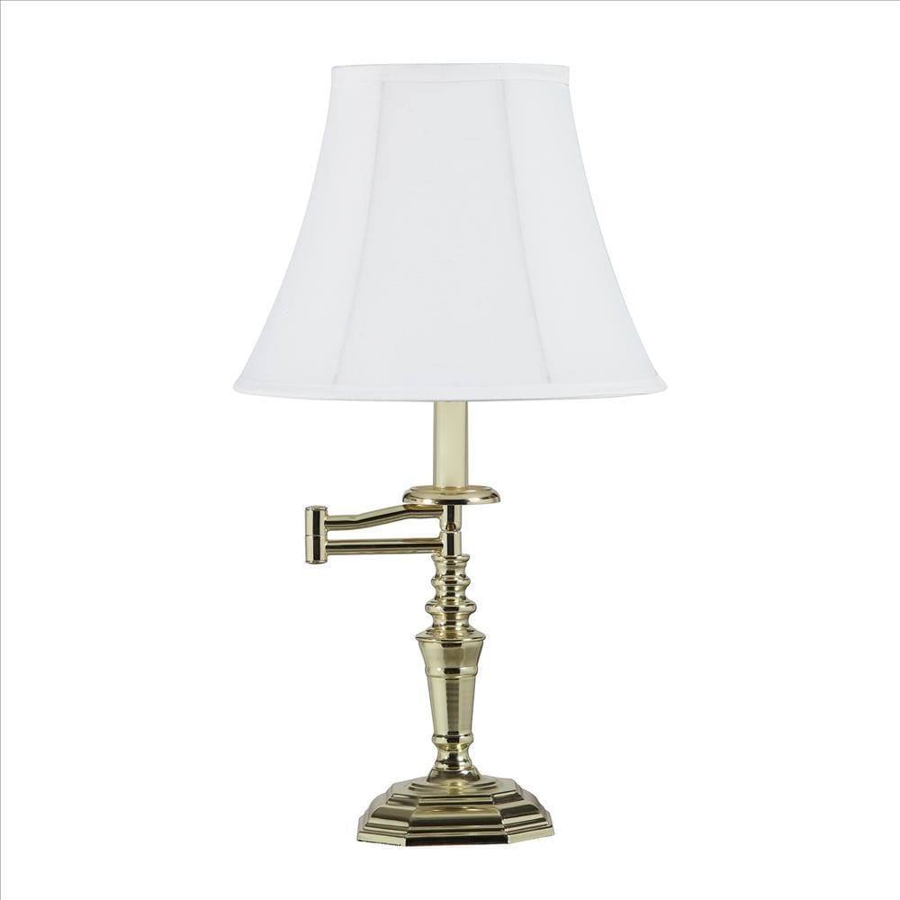 Turned Pedestal Metal Table Lamp with Swing Arm Design Brass