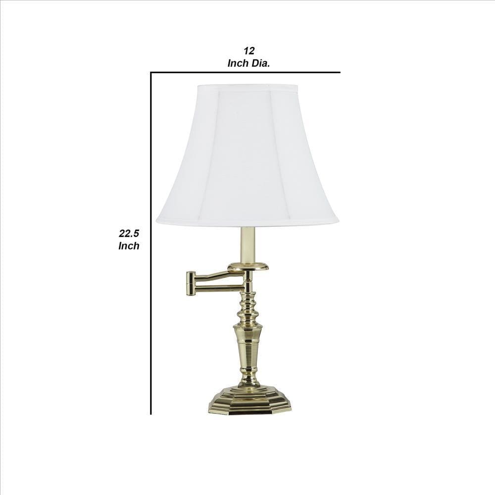 Turned Pedestal Metal Table Lamp with Swing Arm Design Brass