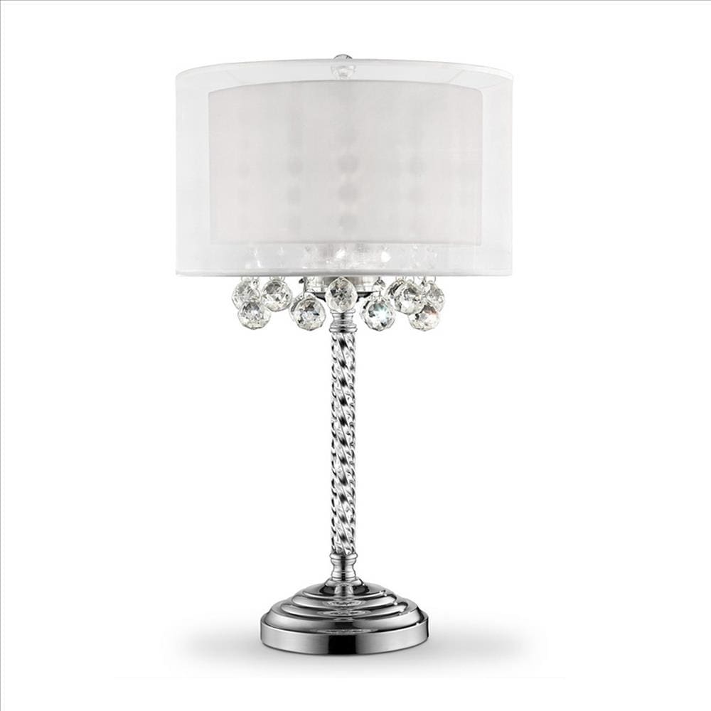 Twisted Crystal Body Table Lamp with Dual Fabric Shade Clear