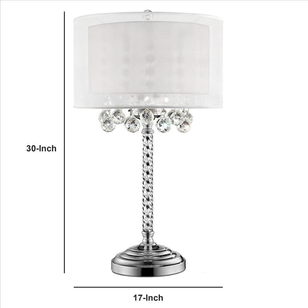 Twisted Crystal Body Table Lamp with Dual Fabric Shade Clear