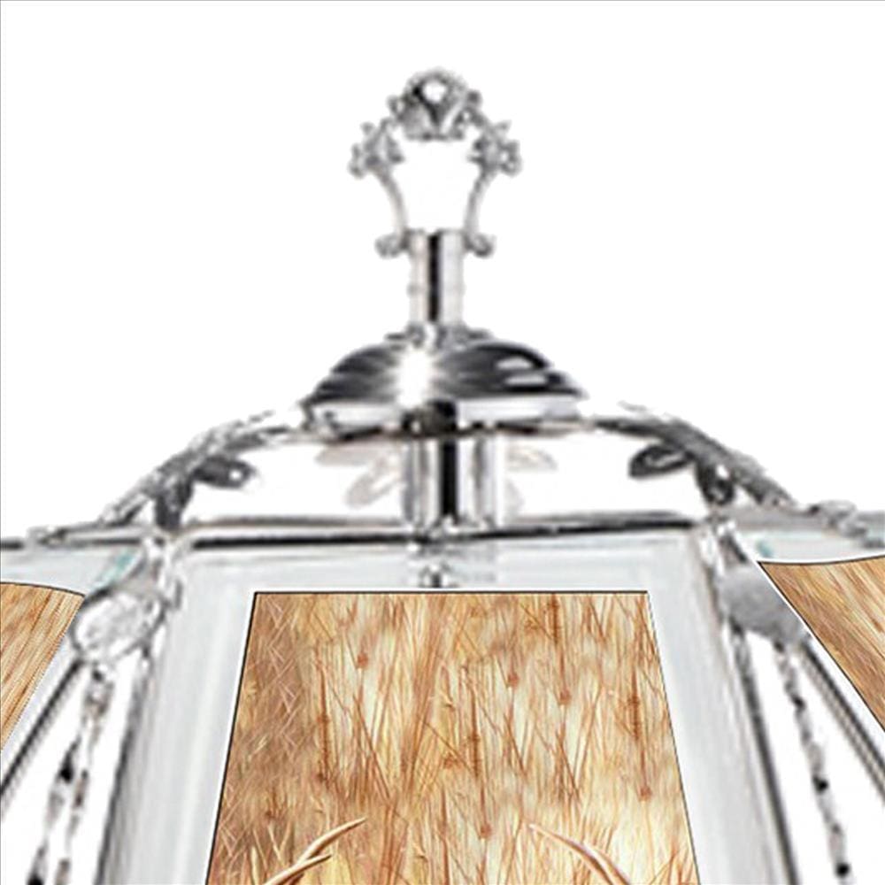 Umbrella Shade Glass Table Lamp with Deer Print Silver