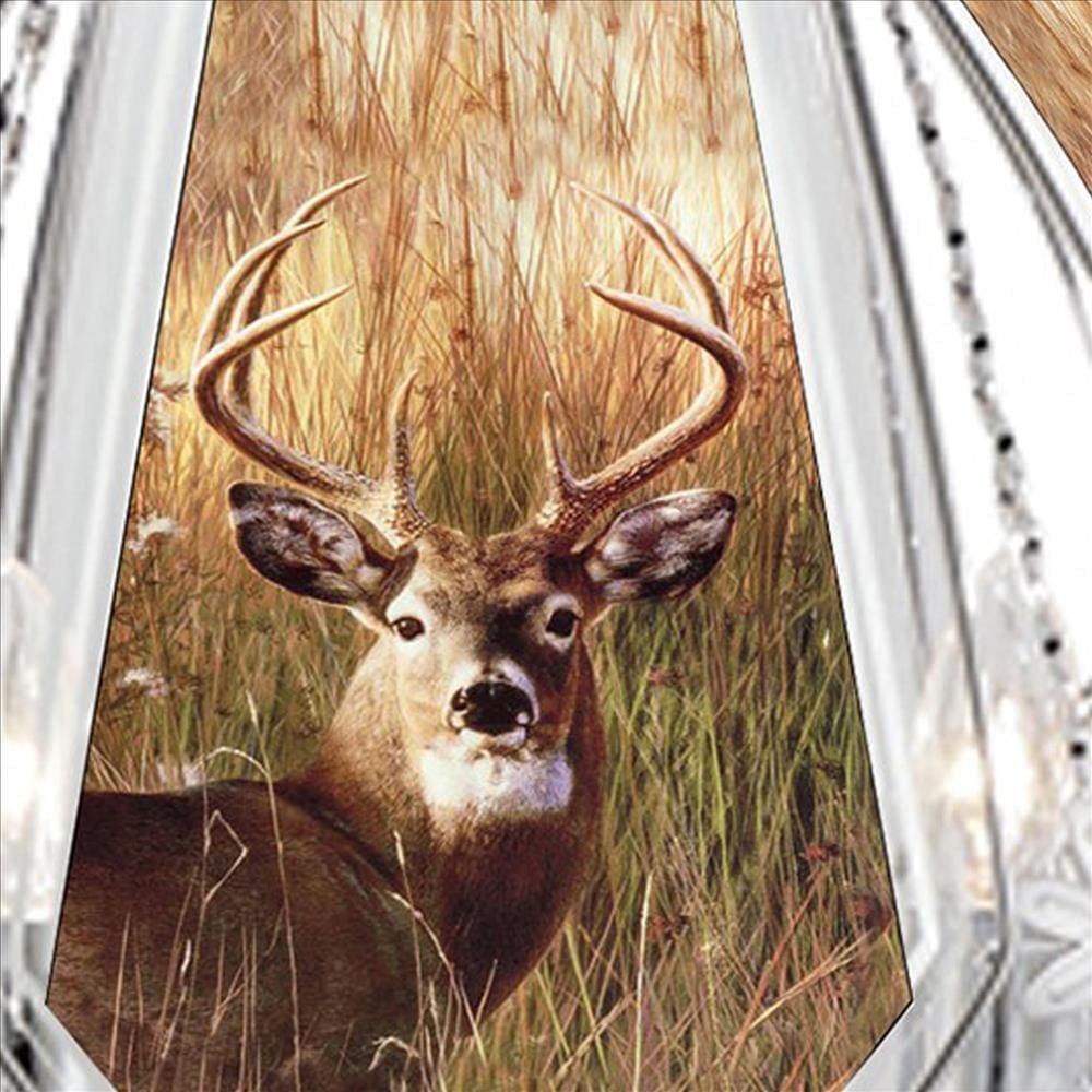 Umbrella Shade Glass Table Lamp with Deer Print Silver