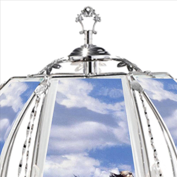 24 Inch Metal Table Lamp Umbrella Glass Shade Running Horses Touch Light Silver