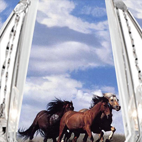 24 Inch Metal Table Lamp Umbrella Glass Shade Running Horses Touch Light Silver