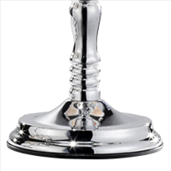 24 Inch Metal Table Lamp Umbrella Glass Shade Running Horses Touch Light Silver