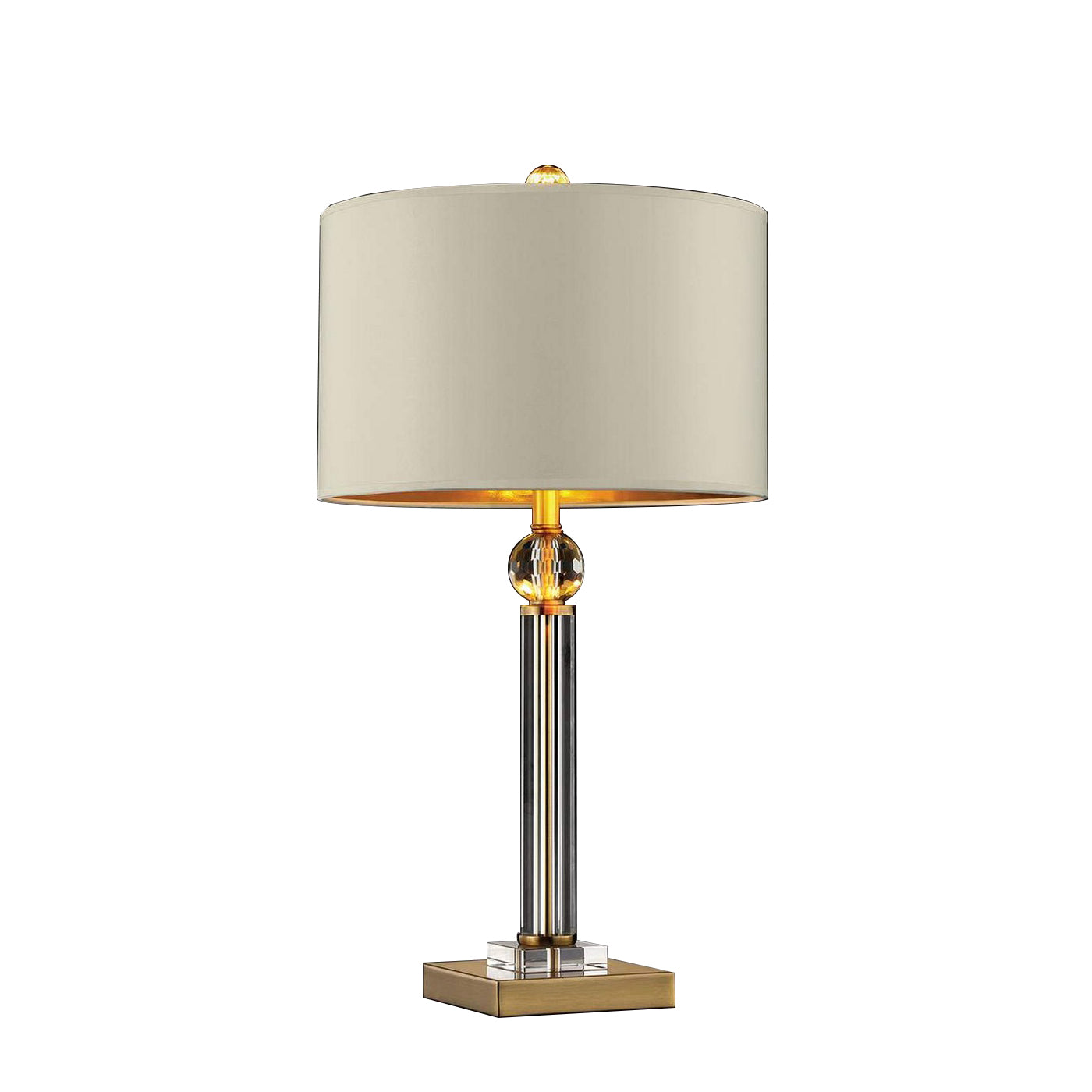 Table Lamp with Drum Shade and Crystal Ball Accent Gold and Cream