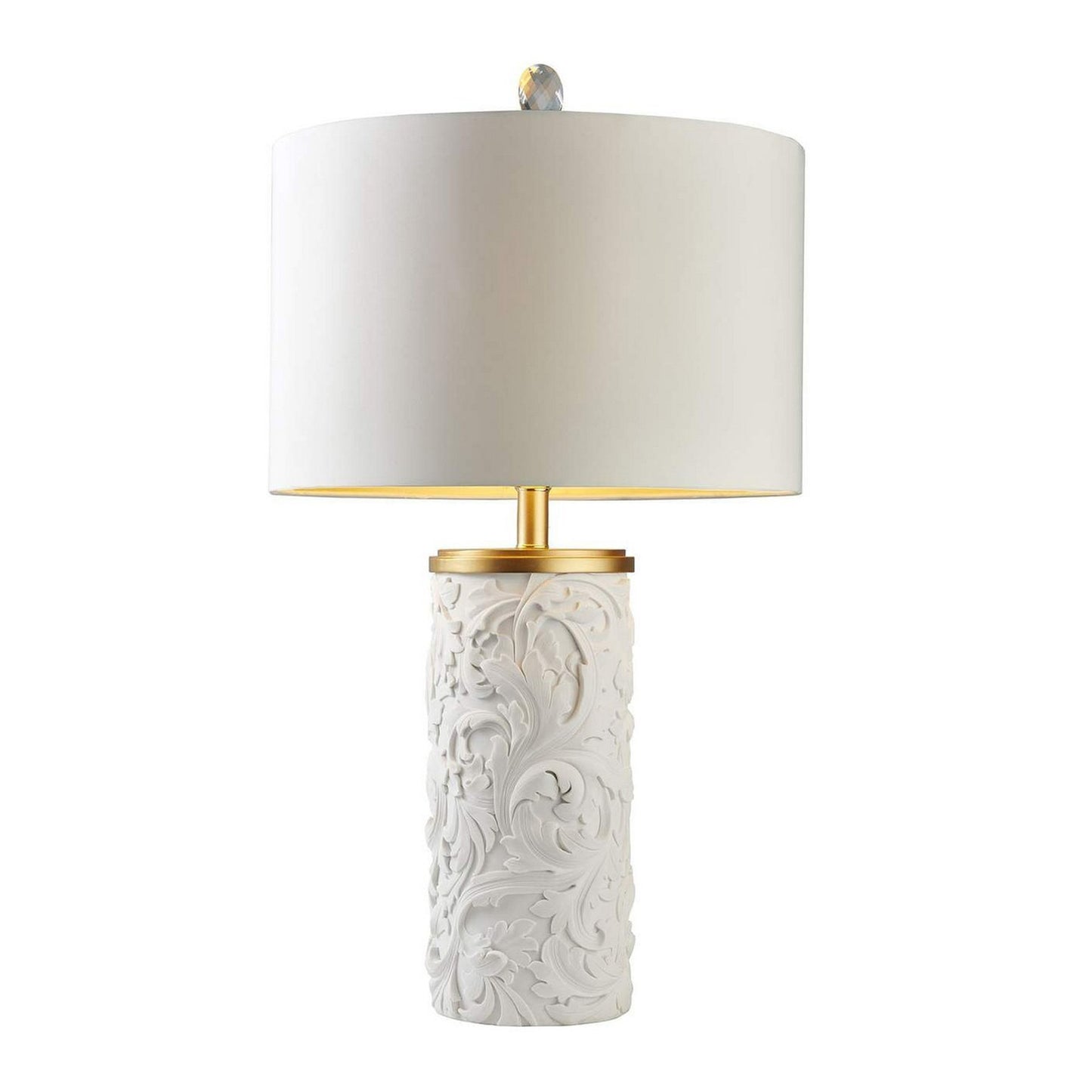 Table Lamp with Intricate Carved Pattern Ceramic Base White