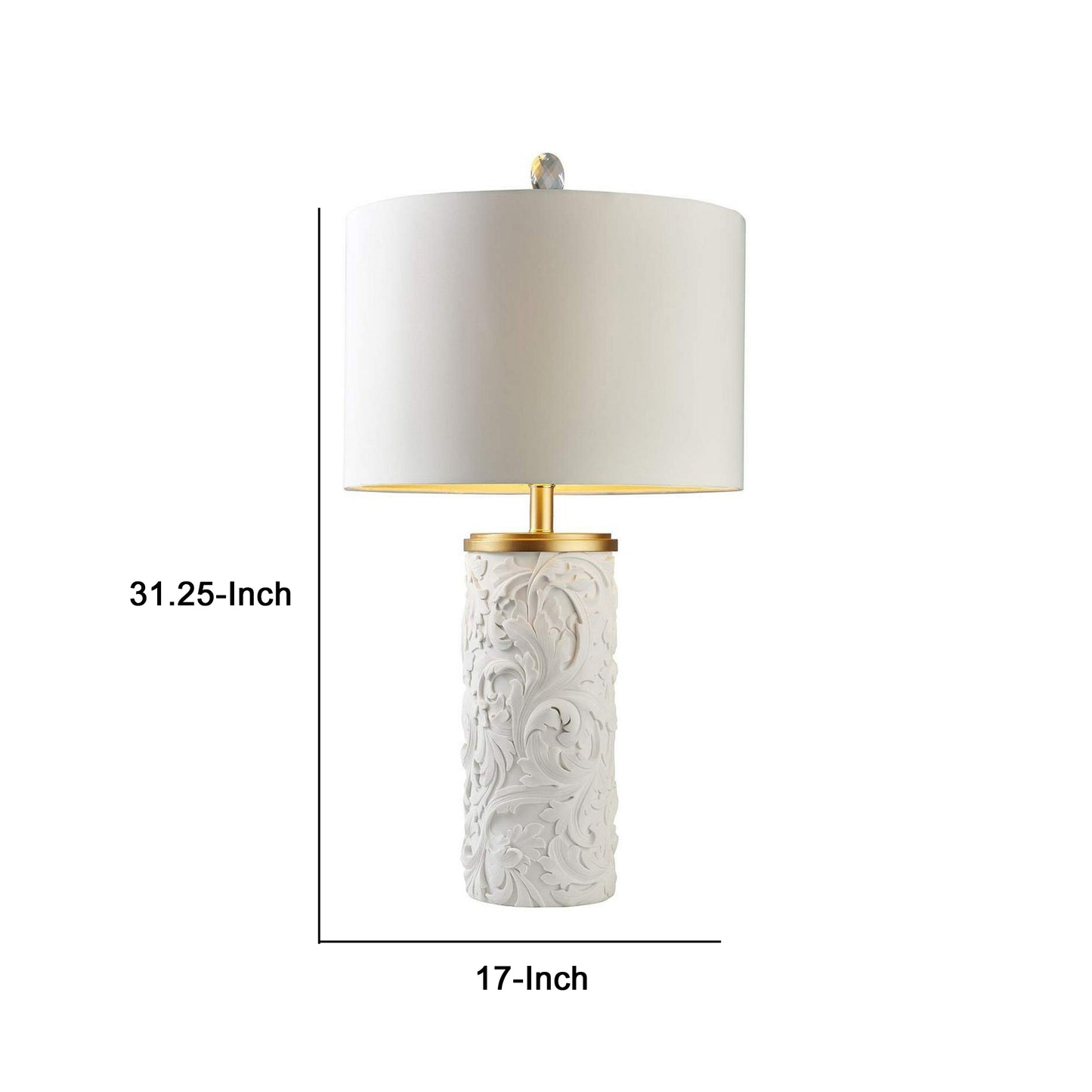 Table Lamp with Intricate Carved Pattern Ceramic Base White