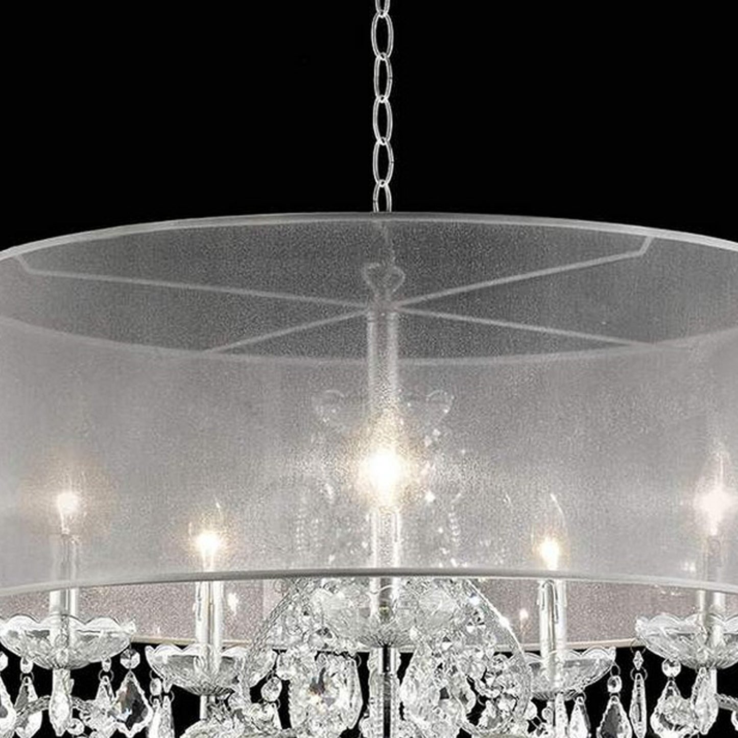 Ceiling Lamp with Scroll Metal Support and Drop Crystal Accents Silver