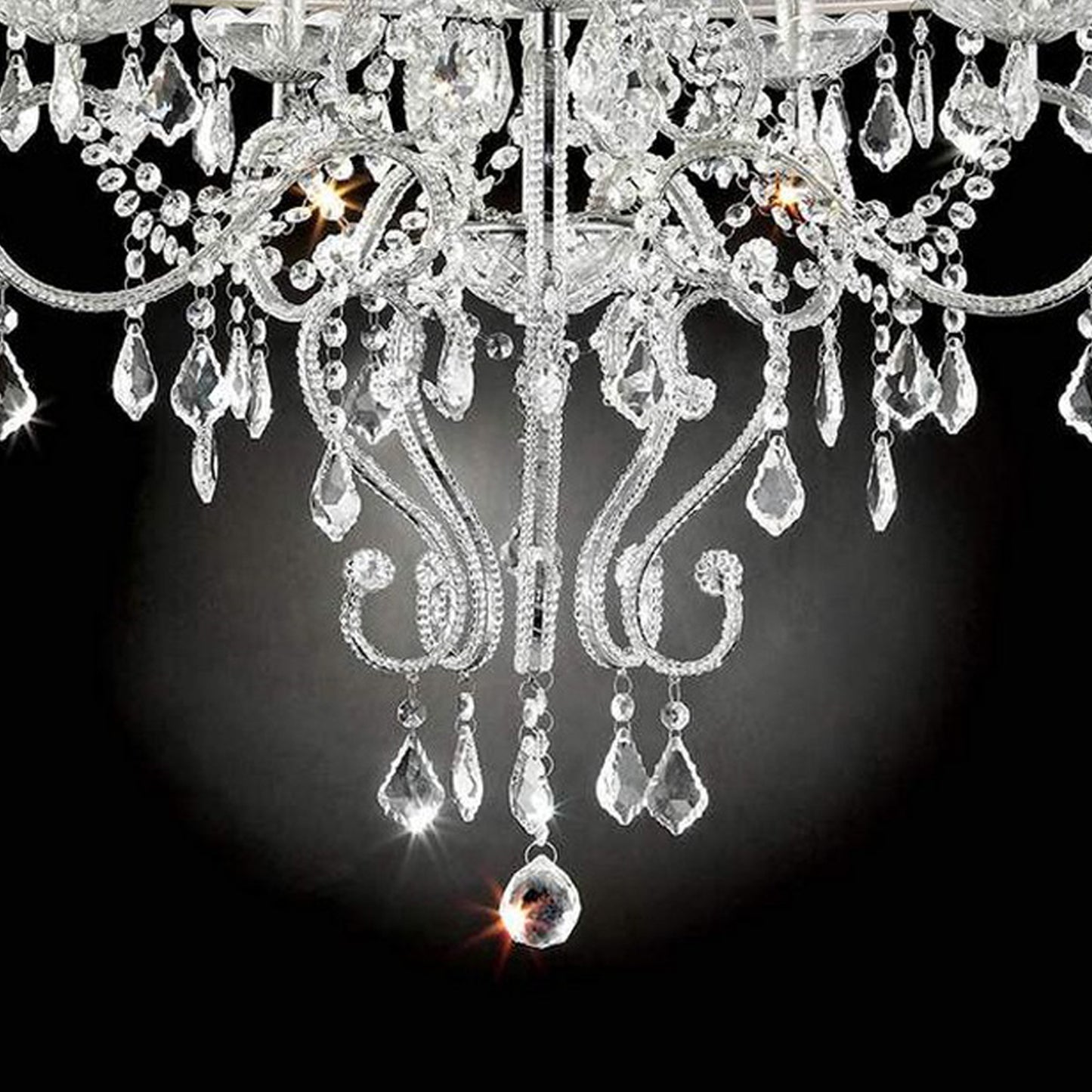 Ceiling Lamp with Scroll Metal Support and Drop Crystal Accents Silver