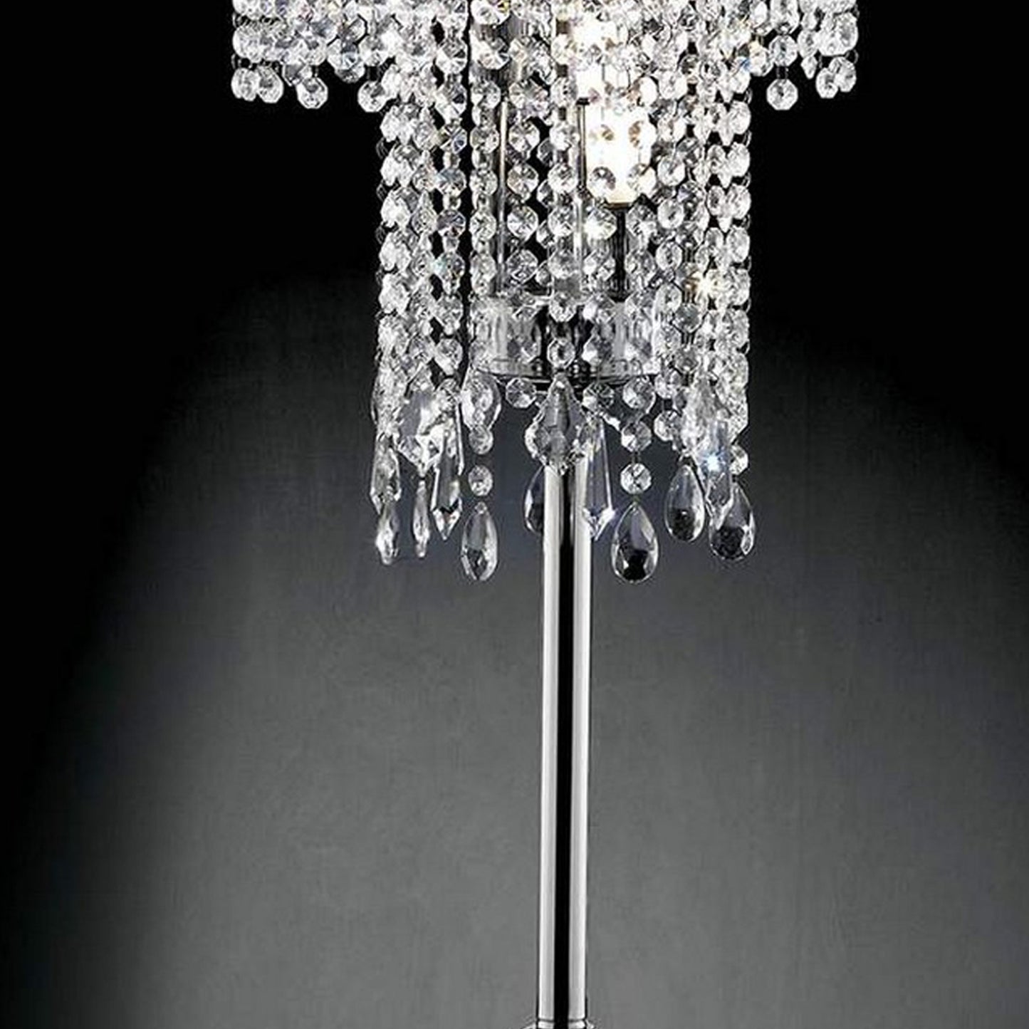 Table Lamp with Droplet Crystal Accents and Sleek Support Silver