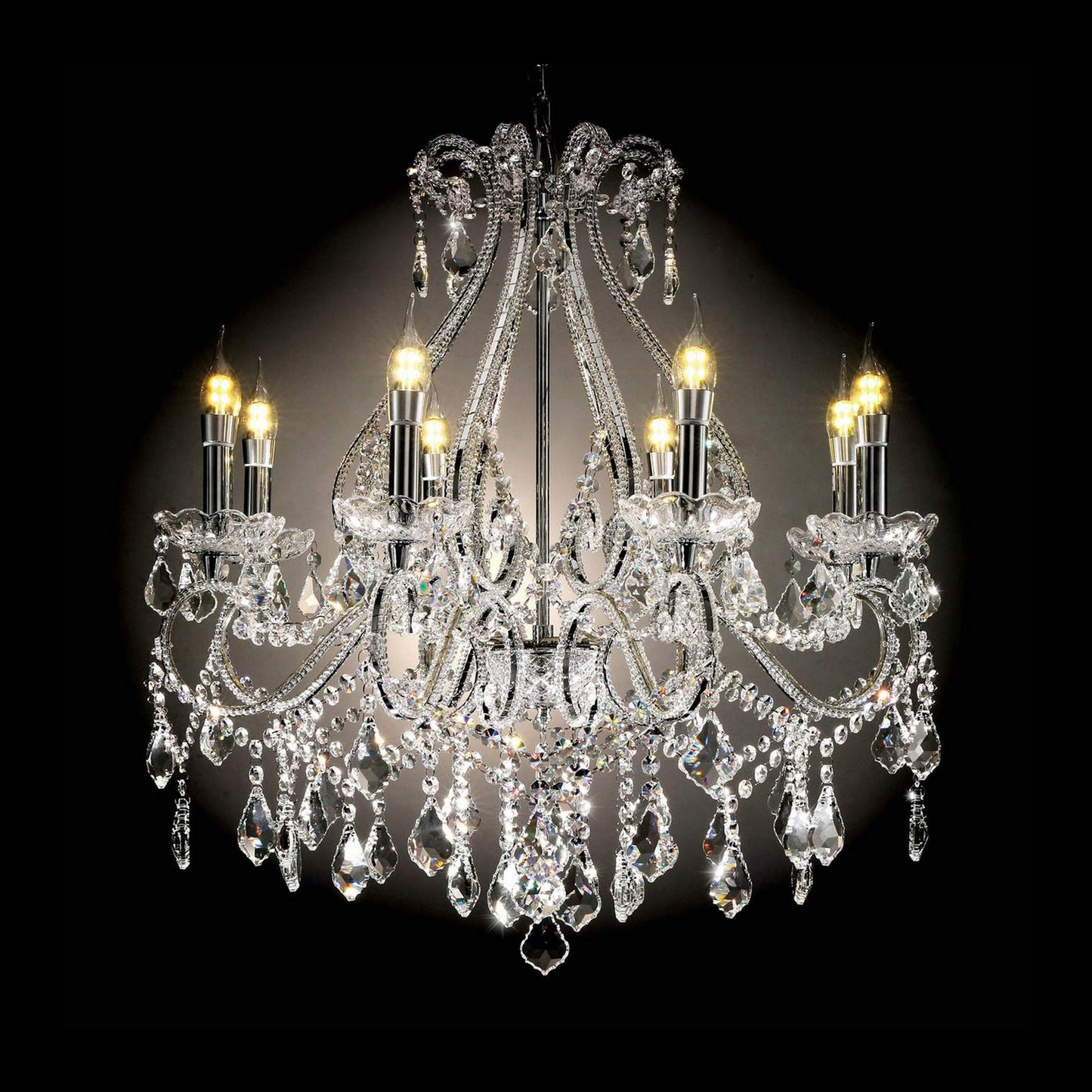 Ceiling Lamp with Scrolled Design and Crystal Droplets Silver