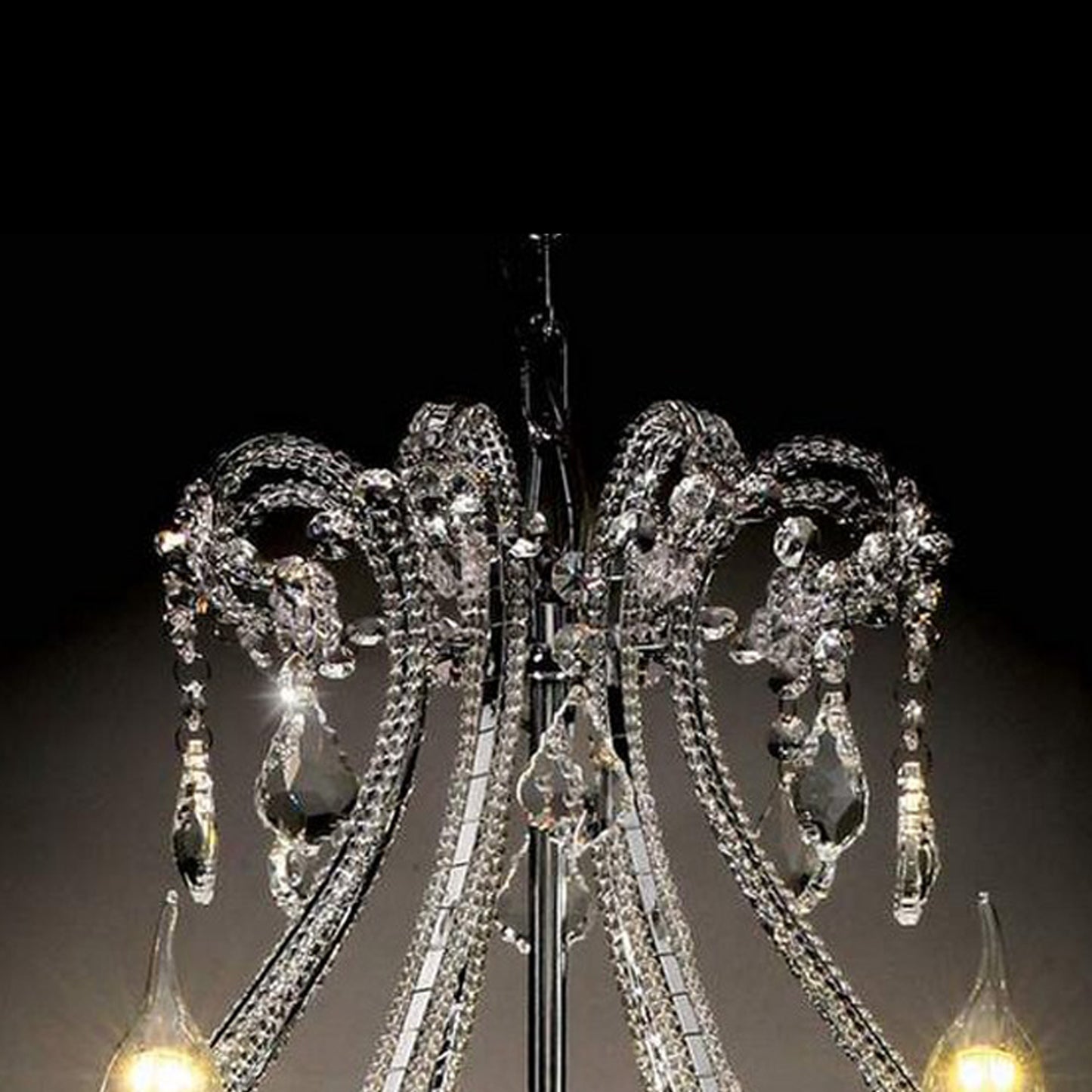 Ceiling Lamp with Scrolled Design and Crystal Droplets Silver