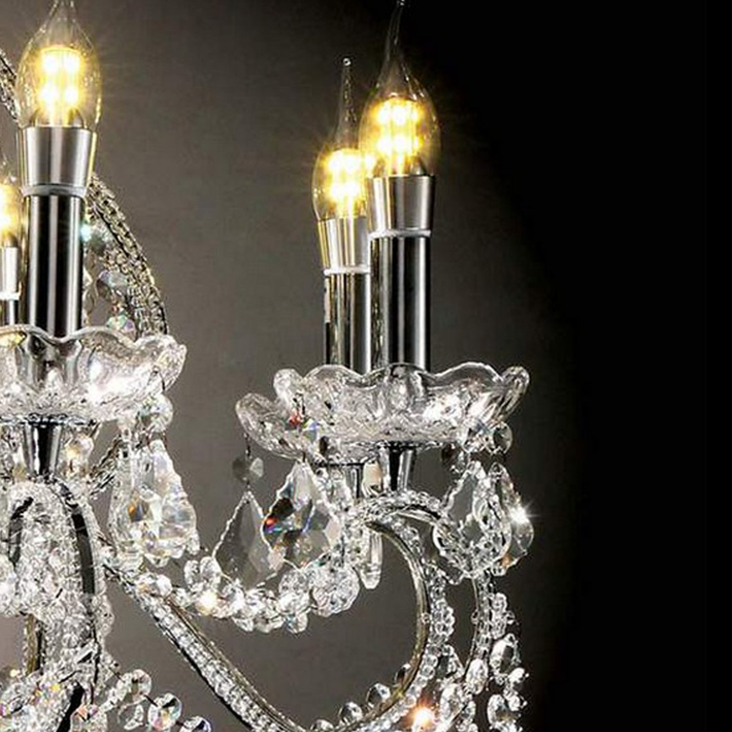 Ceiling Lamp with Scrolled Design and Crystal Droplets Silver