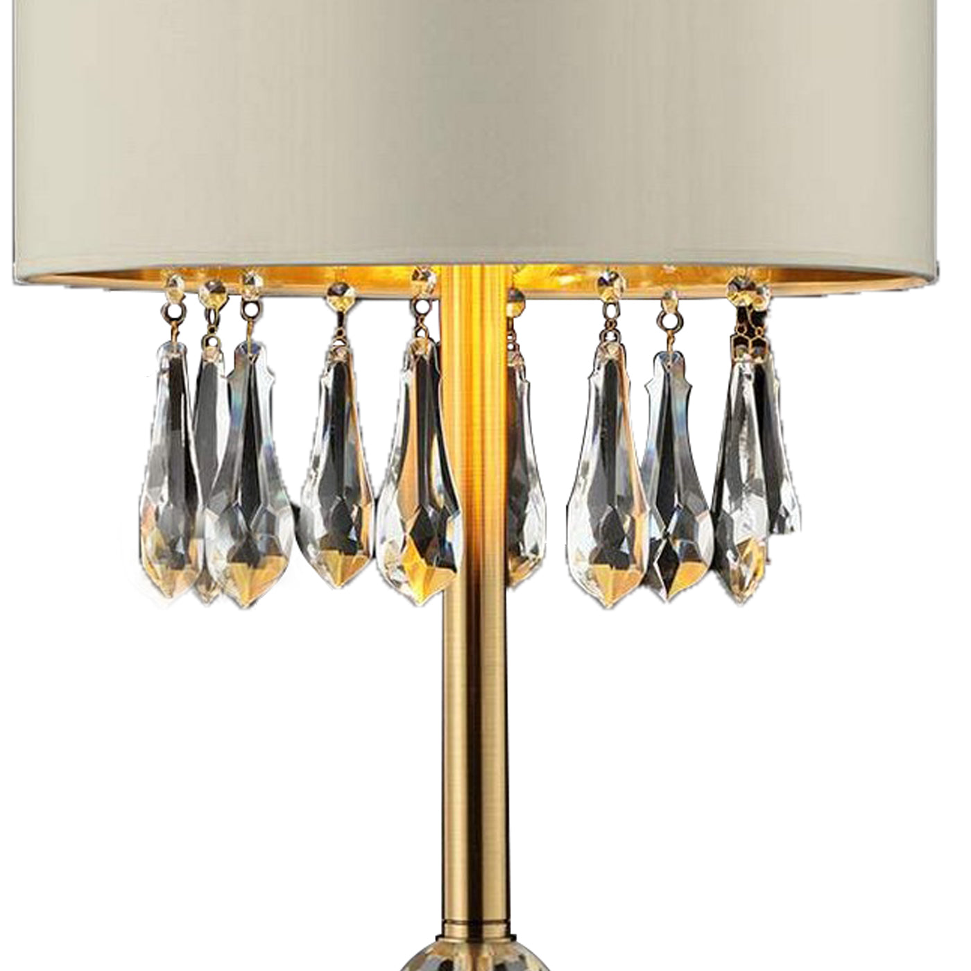 Table Lamp with Hanging and Round Crystals Gold and Cream