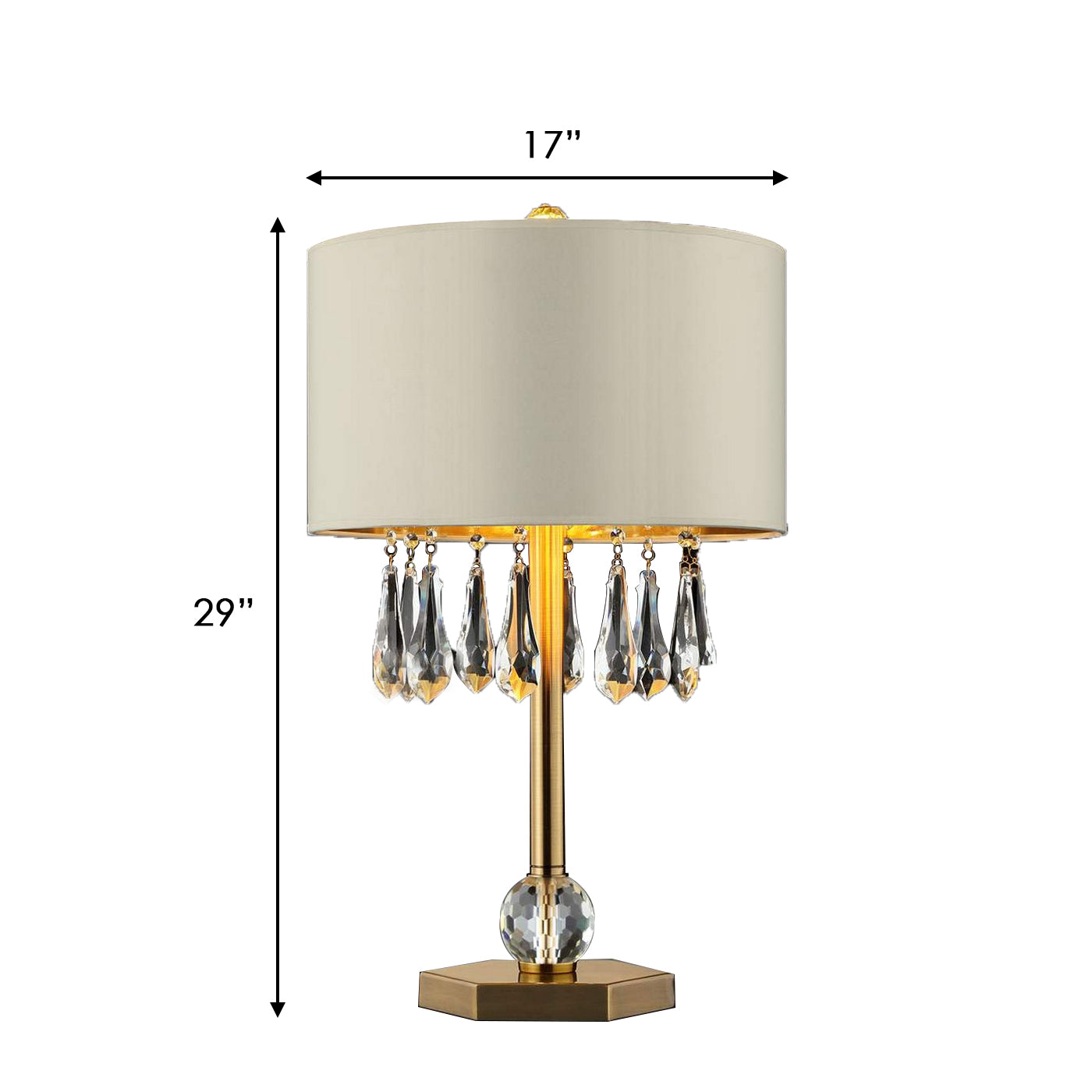 Table Lamp with Hanging and Round Crystals Gold and Cream