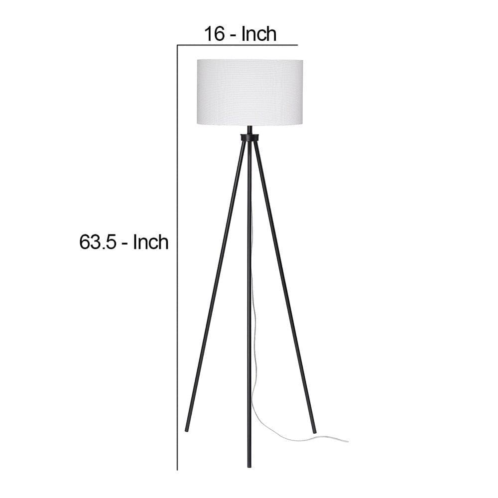 Floor Lamp With Tripod Stand And Round Shade Black