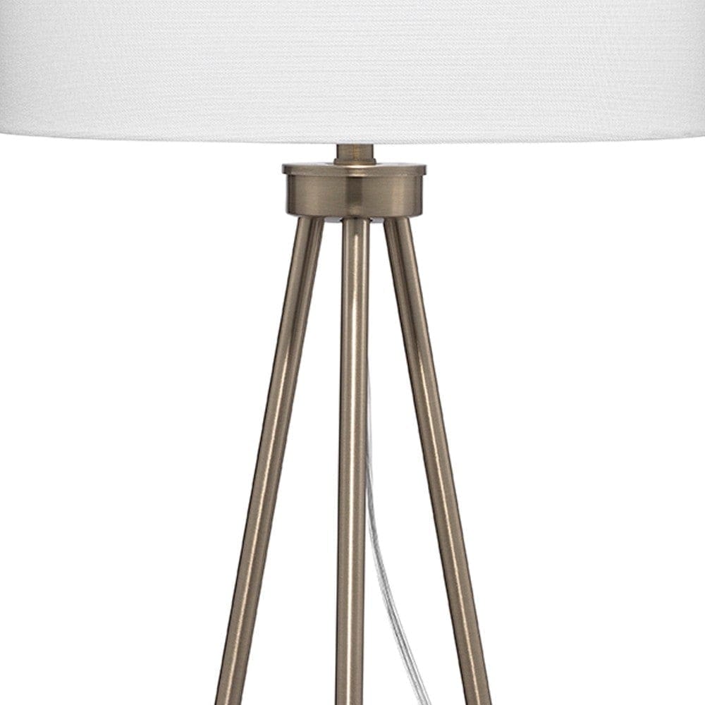 Table Lamp with Tripod Stand and Round Shade Brass