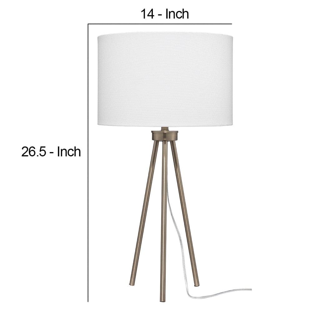 Table Lamp with Tripod Stand and Round Shade Brass