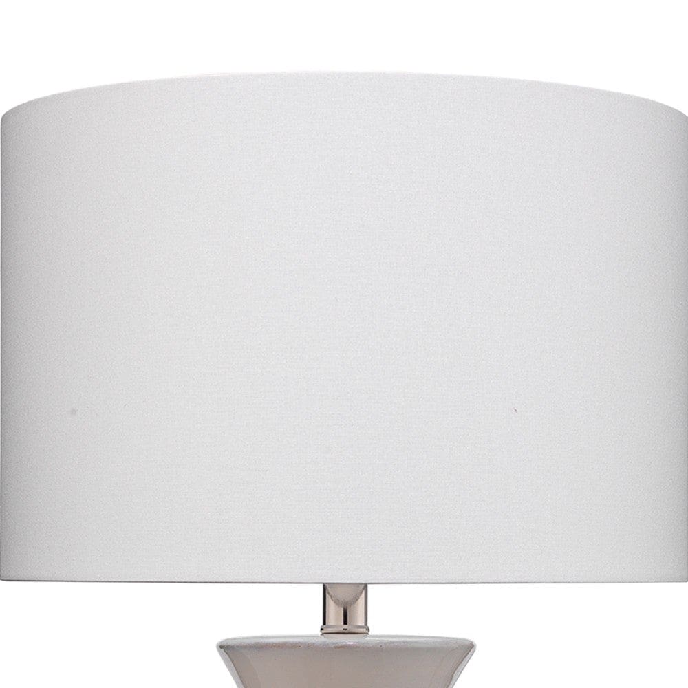 Table Lamp with Ceramic Riged Urn Base and Drum Base White