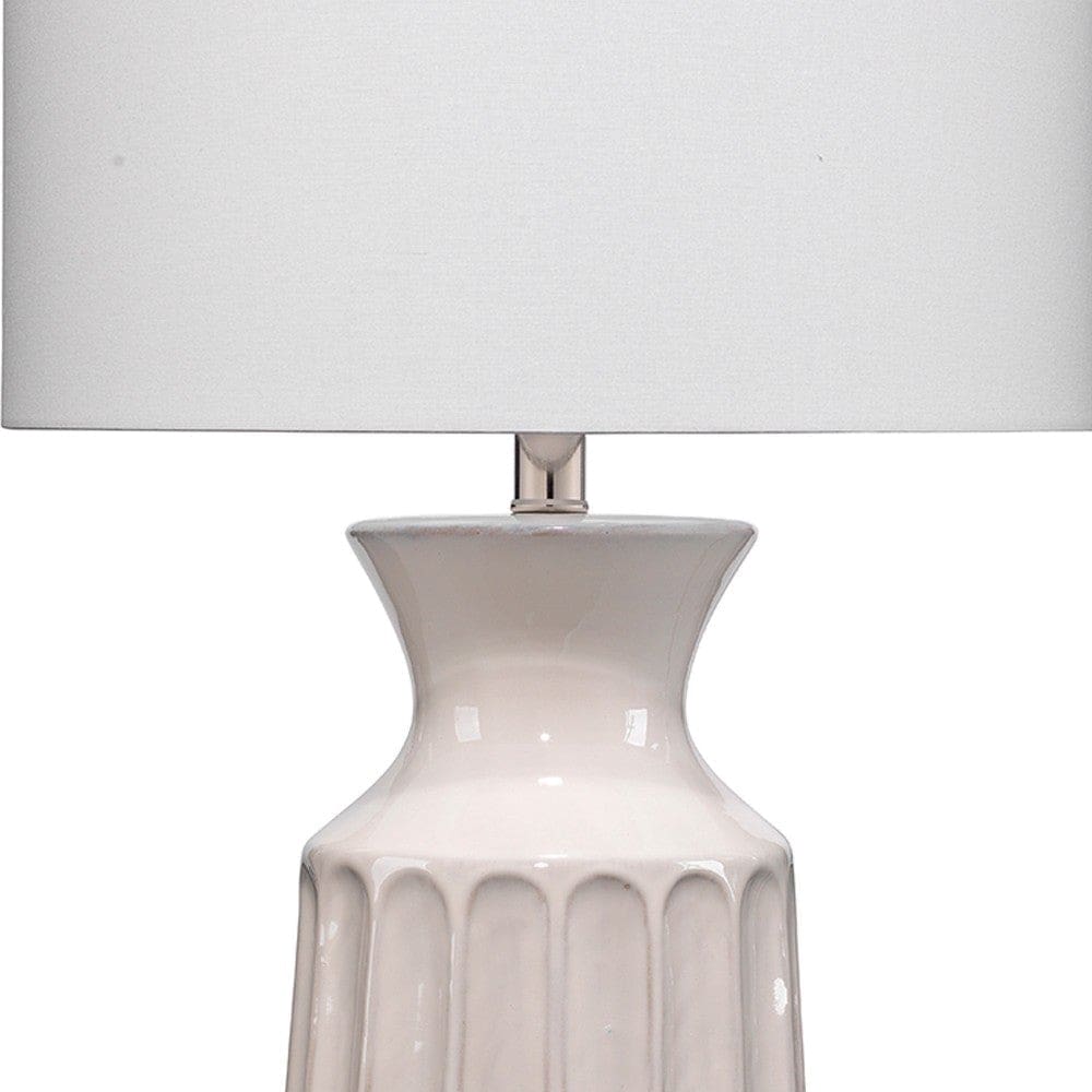 Table Lamp with Ceramic Riged Urn Base and Drum Base White