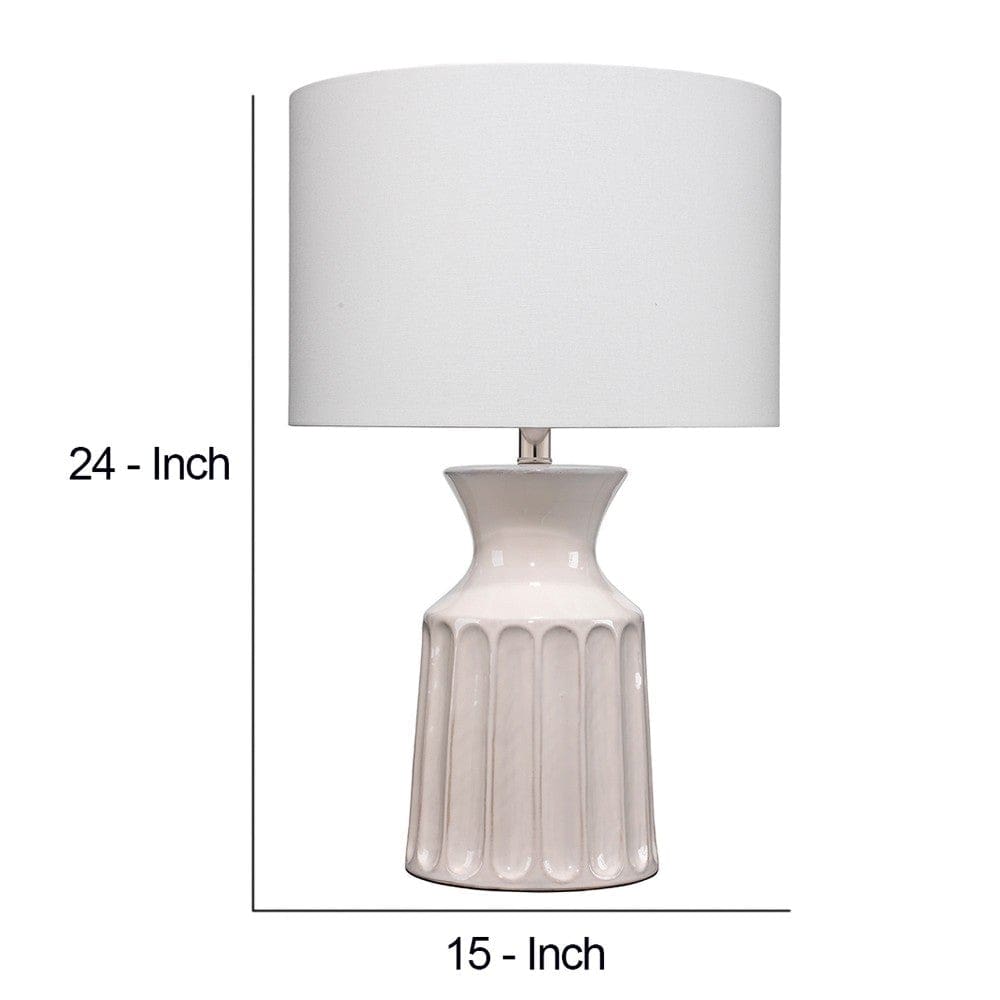 Table Lamp with Ceramic Riged Urn Base and Drum Base White