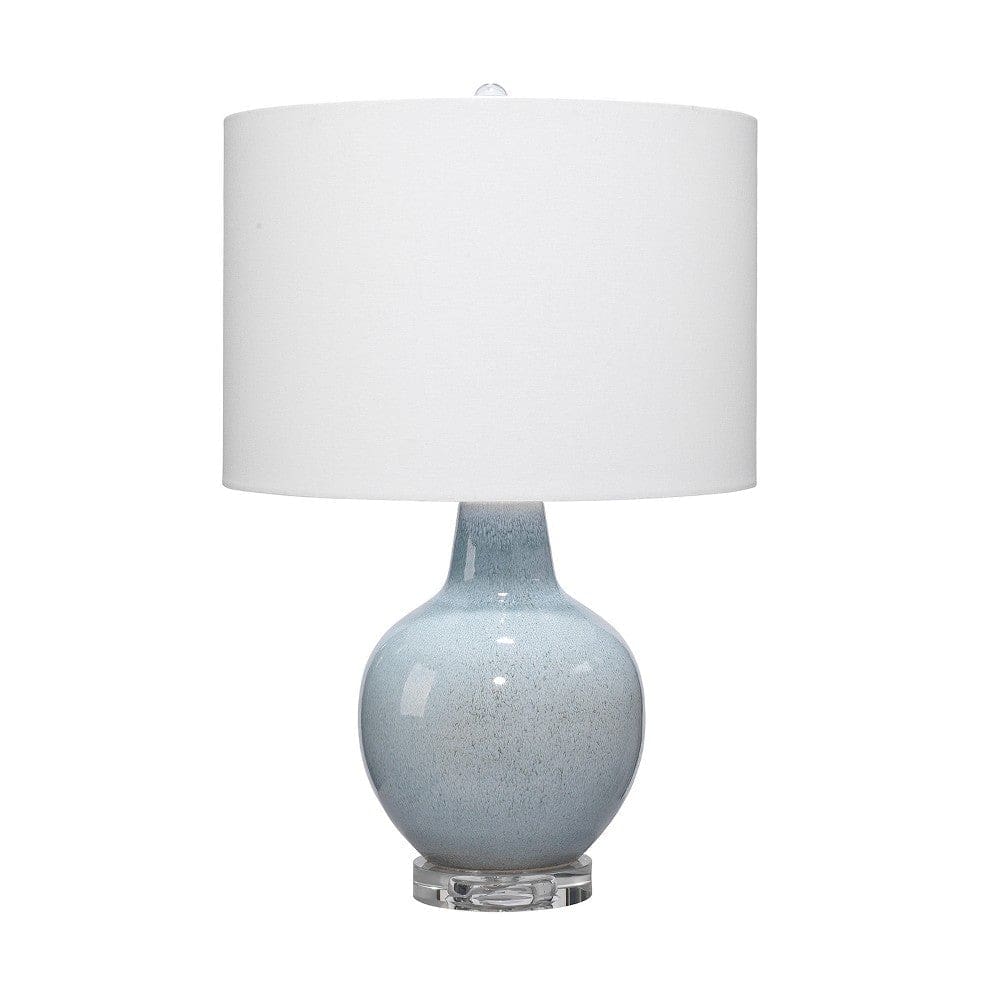 Table Lamp with Drum Shade and Ceramic Bellied Base Blue