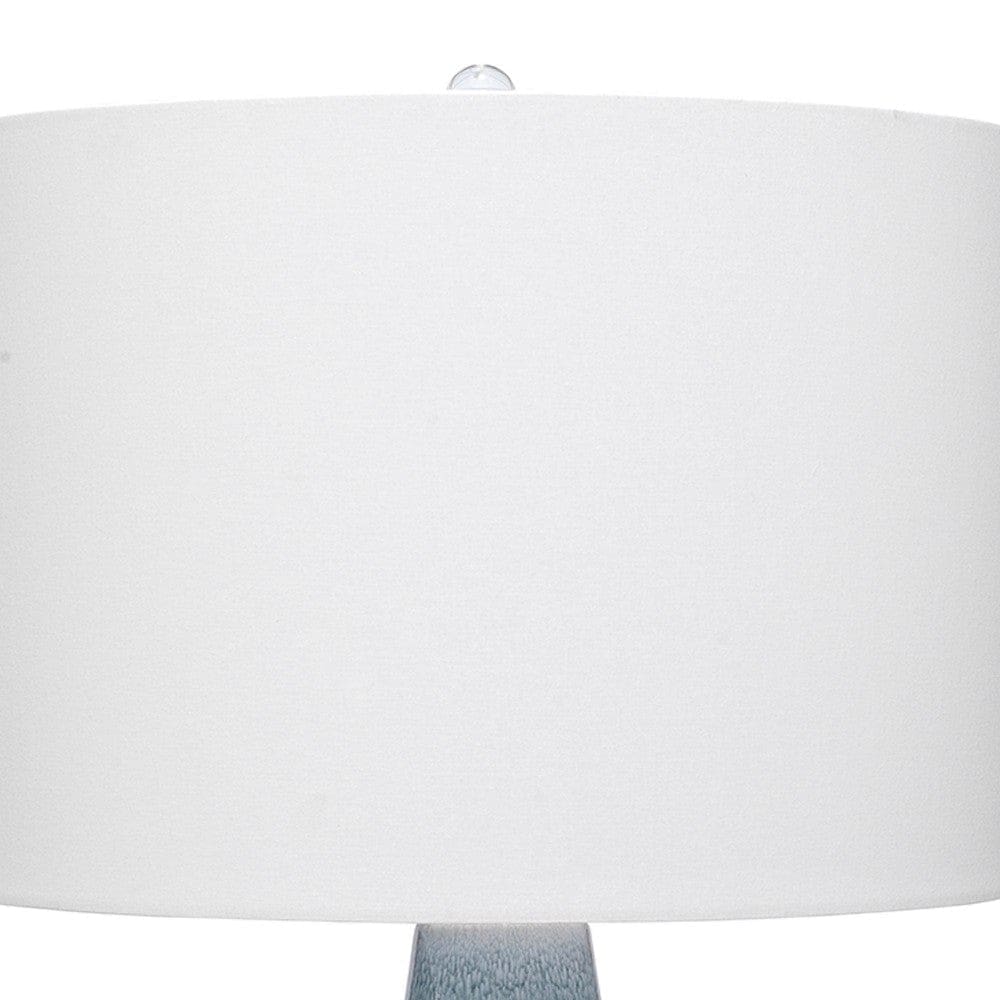 Table Lamp with Drum Shade and Ceramic Bellied Base Blue