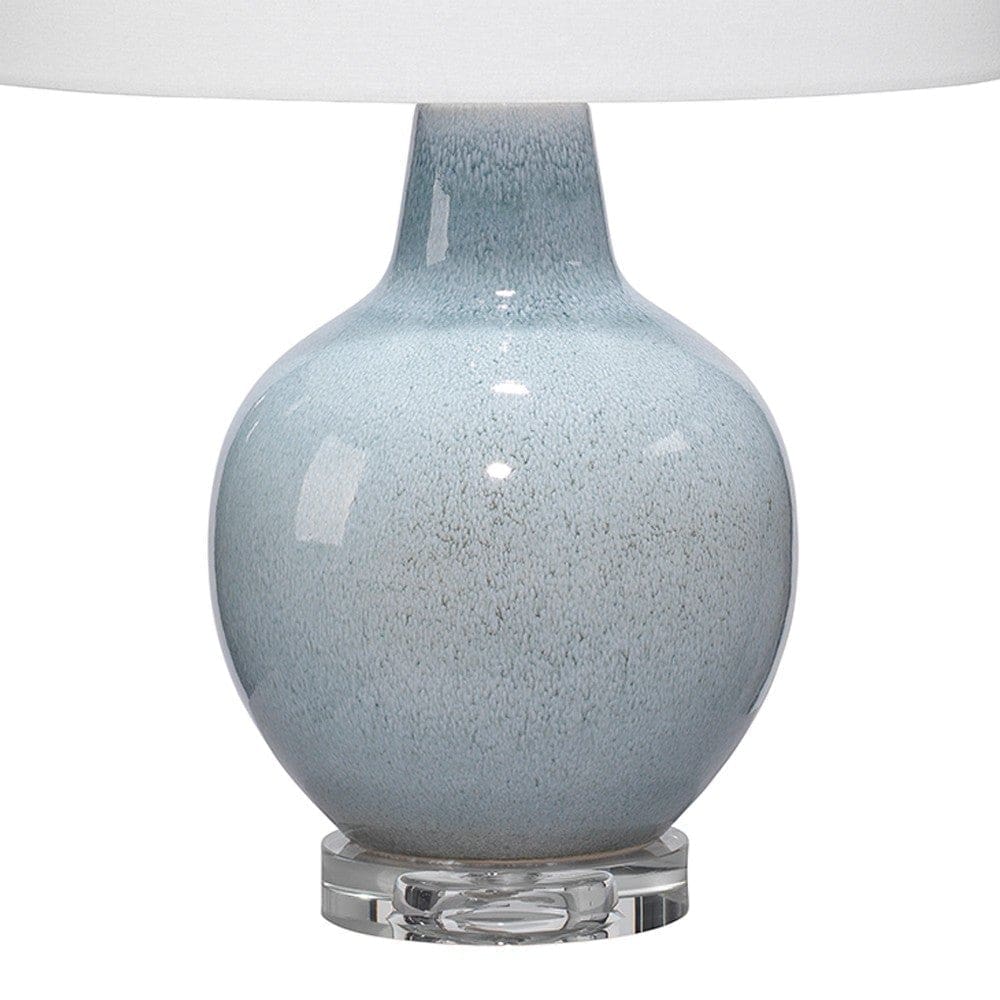 Table Lamp with Drum Shade and Ceramic Bellied Base Blue