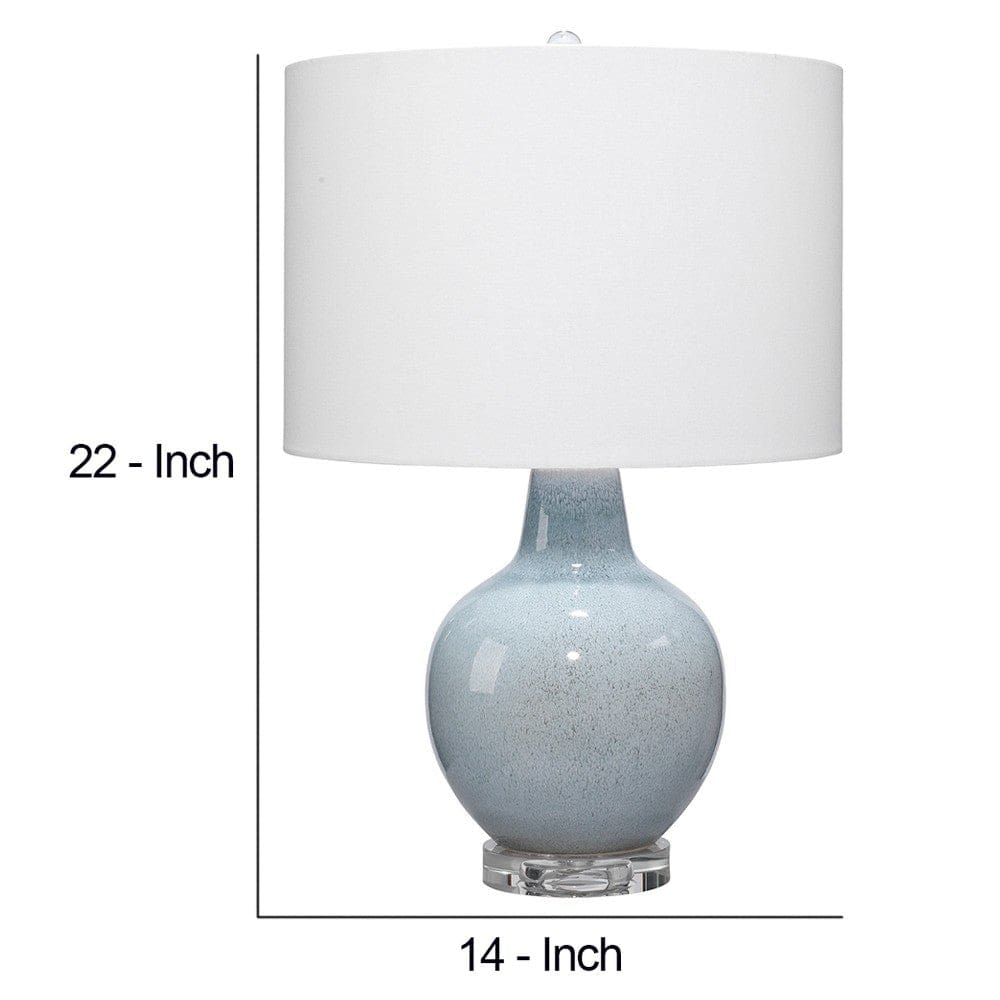 Table Lamp with Drum Shade and Ceramic Bellied Base Blue