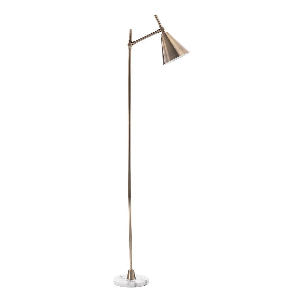 Floor Lamp With Metal Shade And Round Marble Base Brass