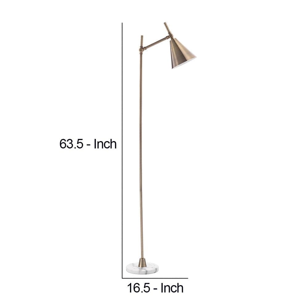 Floor Lamp With Metal Shade And Round Marble Base Brass