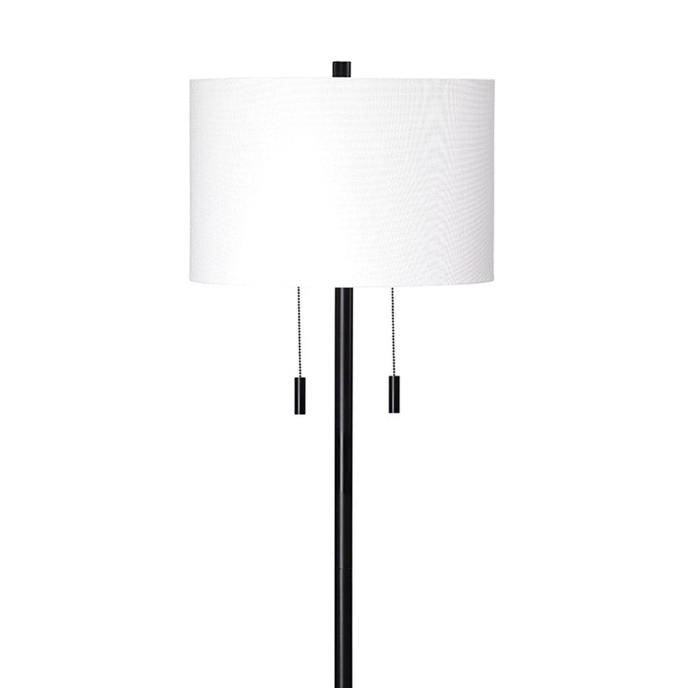 Floor Lamp With Drum Shade And Pull Chain White And Black
