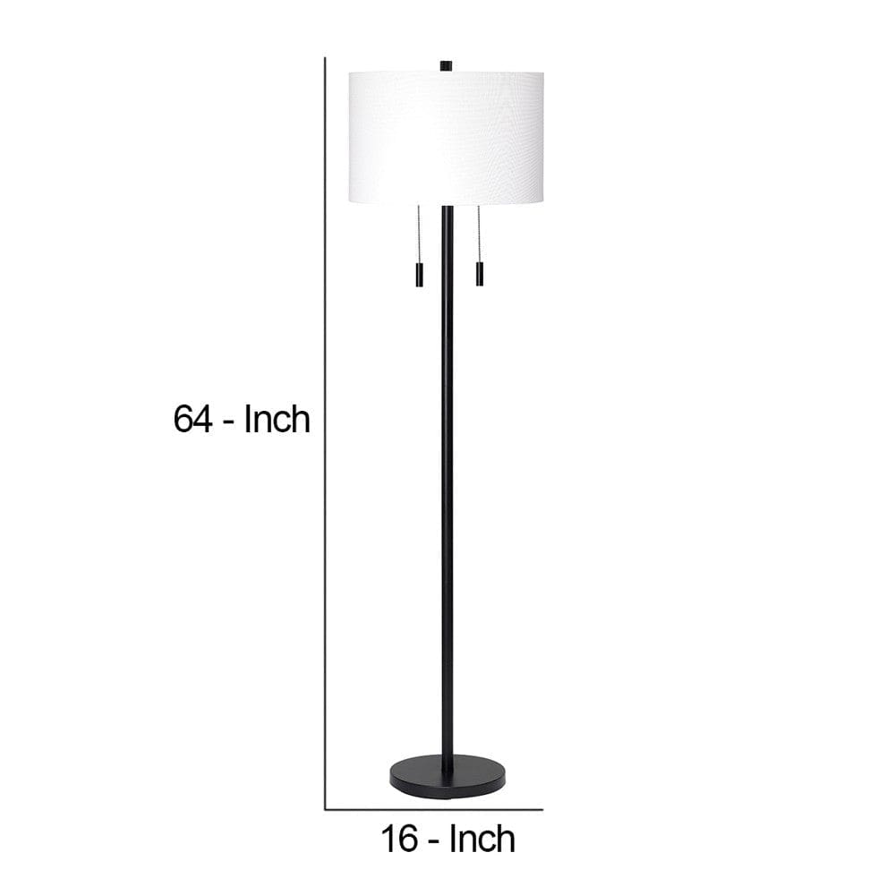 Floor Lamp With Drum Shade And Pull Chain White And Black