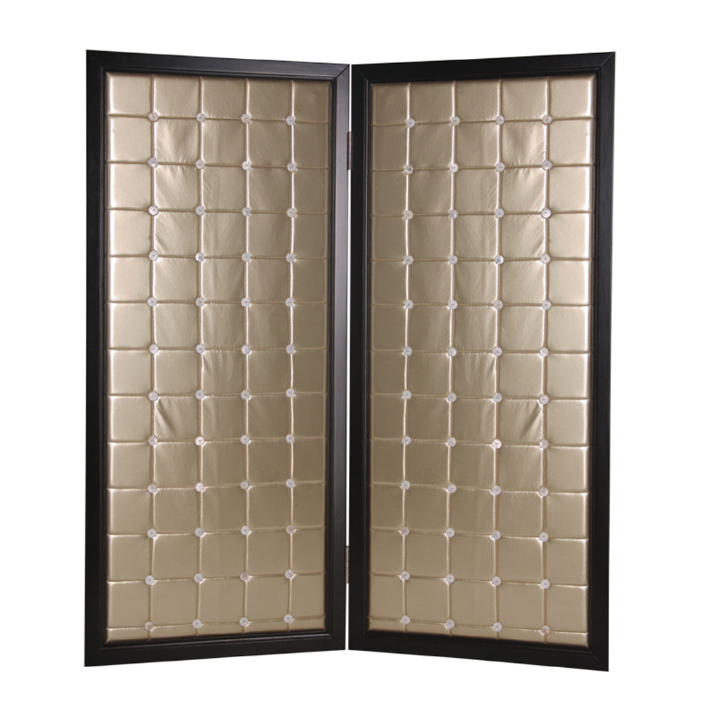 Fabric Upholstered Room Divider with Modish Design, Small, Gold and Black