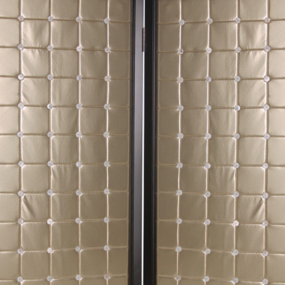 Fabric Upholstered Room Divider with Modish Design, Small, Gold and Black