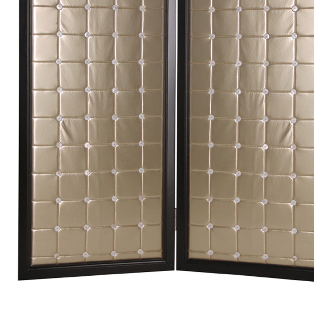 Fabric Upholstered Room Divider with Modish Design, Small, Gold and Black