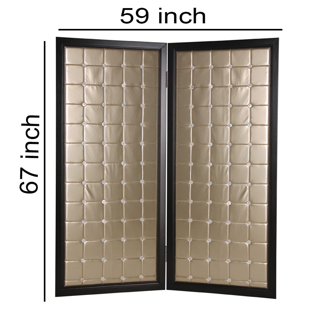 Fabric Upholstered Room Divider with Modish Design, Small, Gold and Black