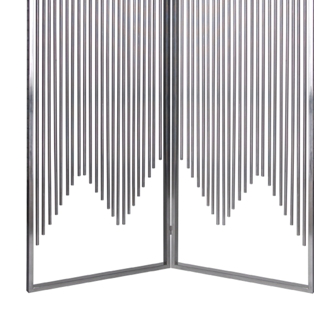 2 Panel Foldable Room Divider with Vertical Metal Design, Small, Silver
