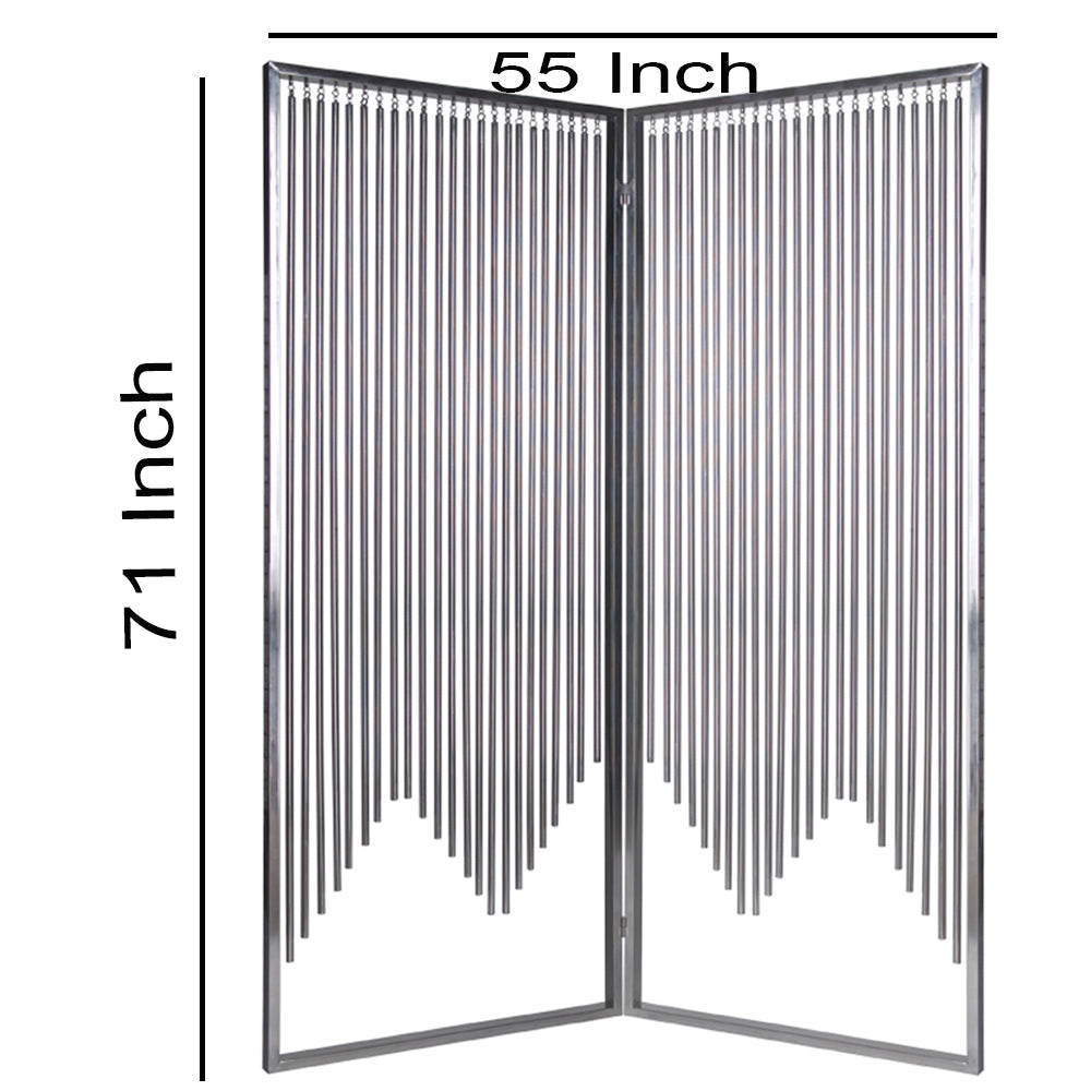 2 Panel Foldable Room Divider with Vertical Metal Design, Small, Silver