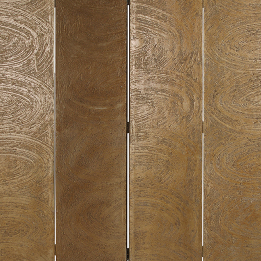 Foldable 4 Panel Canvas Room Divider with Swirl Details, Gold