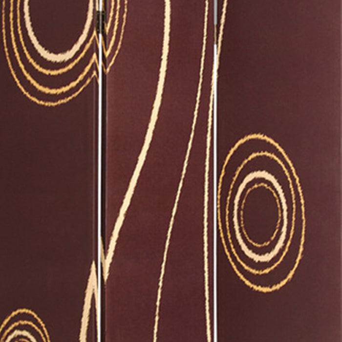 3 Panel Foldable Canvas Room Divider with Circle Design, Brown and Yellow