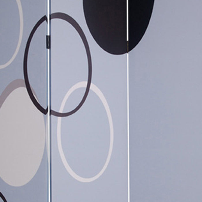 3 Panel Room Divider with Overlapping Circles Pattern, Black and Gray